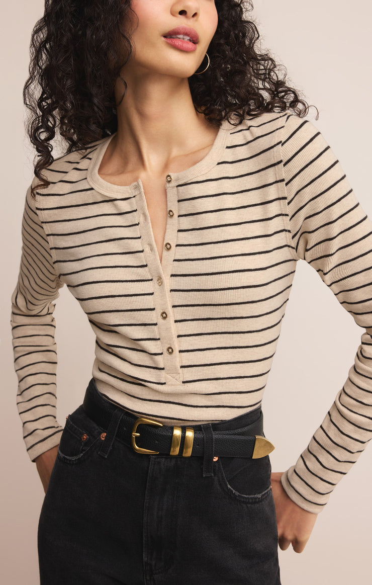 Tops Eve Stripe Henley Long Sleeve Eve Stripe Henley Long Sleeve