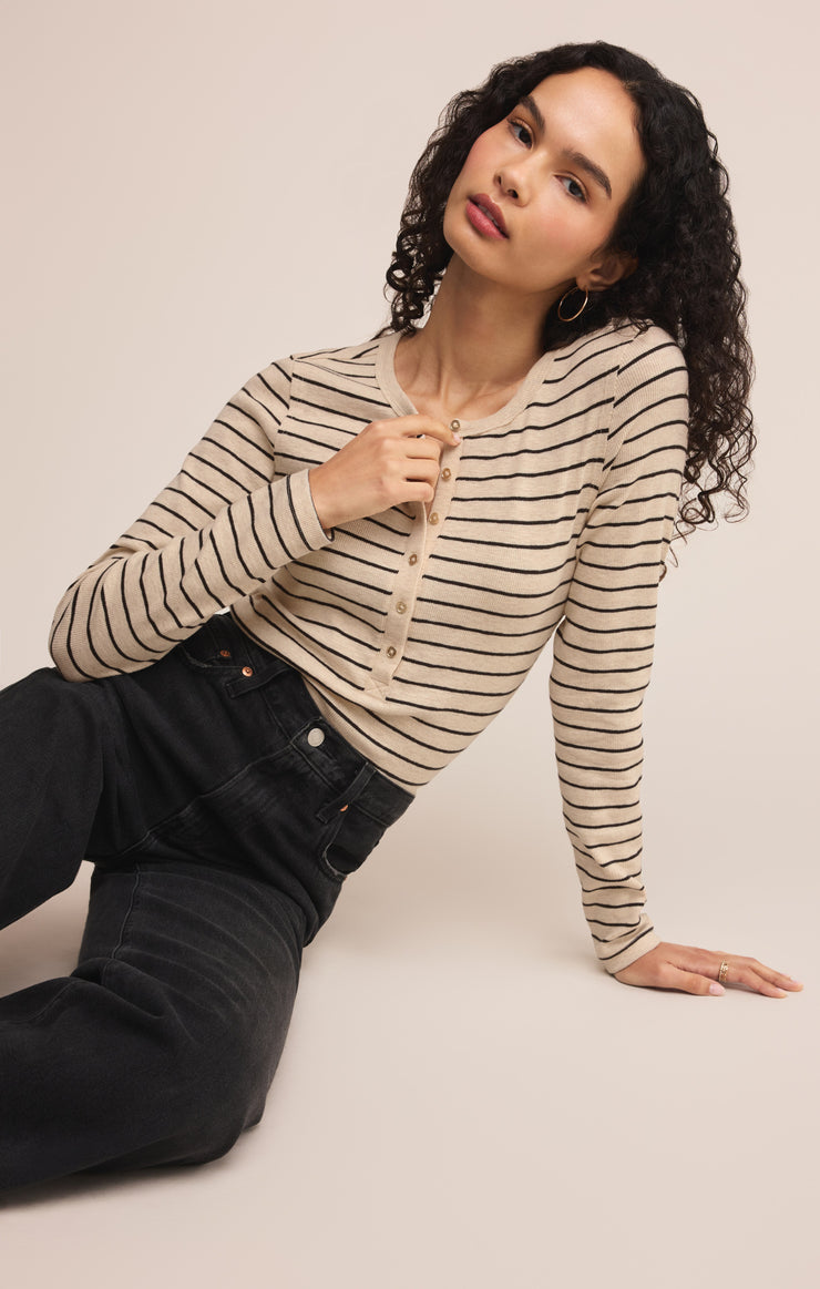 Tops Eve Stripe Henley Long Sleeve Eve Stripe Henley Long Sleeve