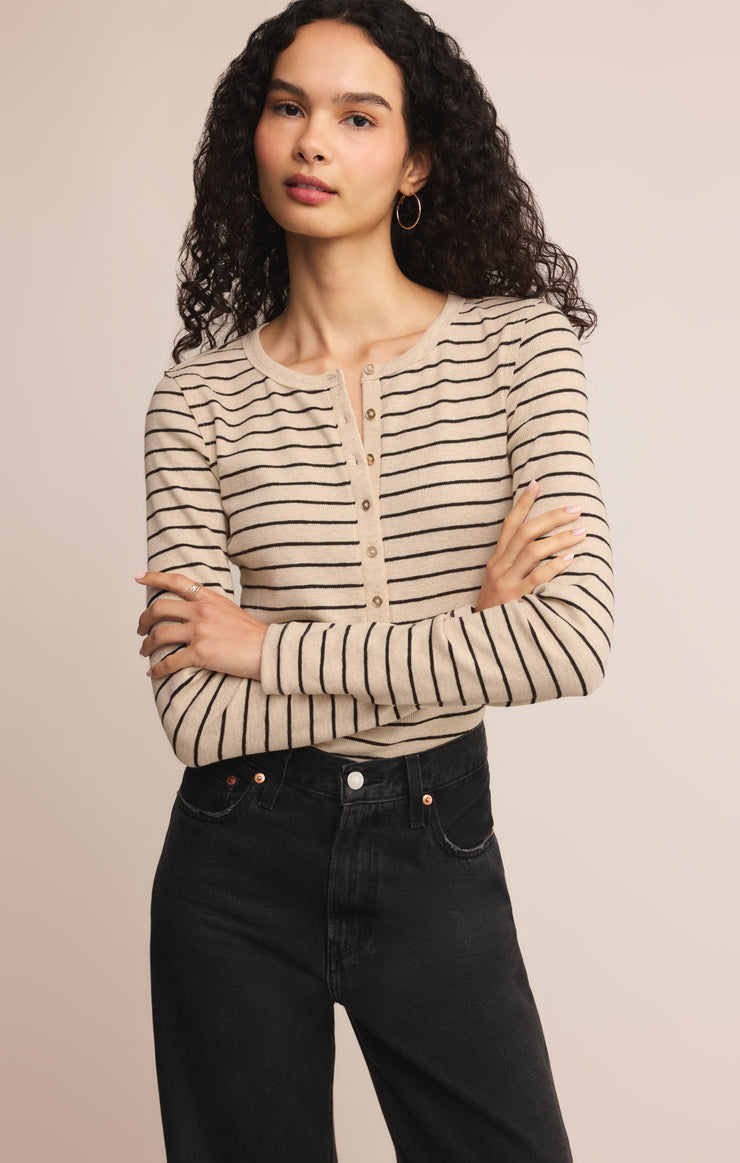Tops Eve Stripe Henley Long Sleeve Eve Stripe Henley Long Sleeve