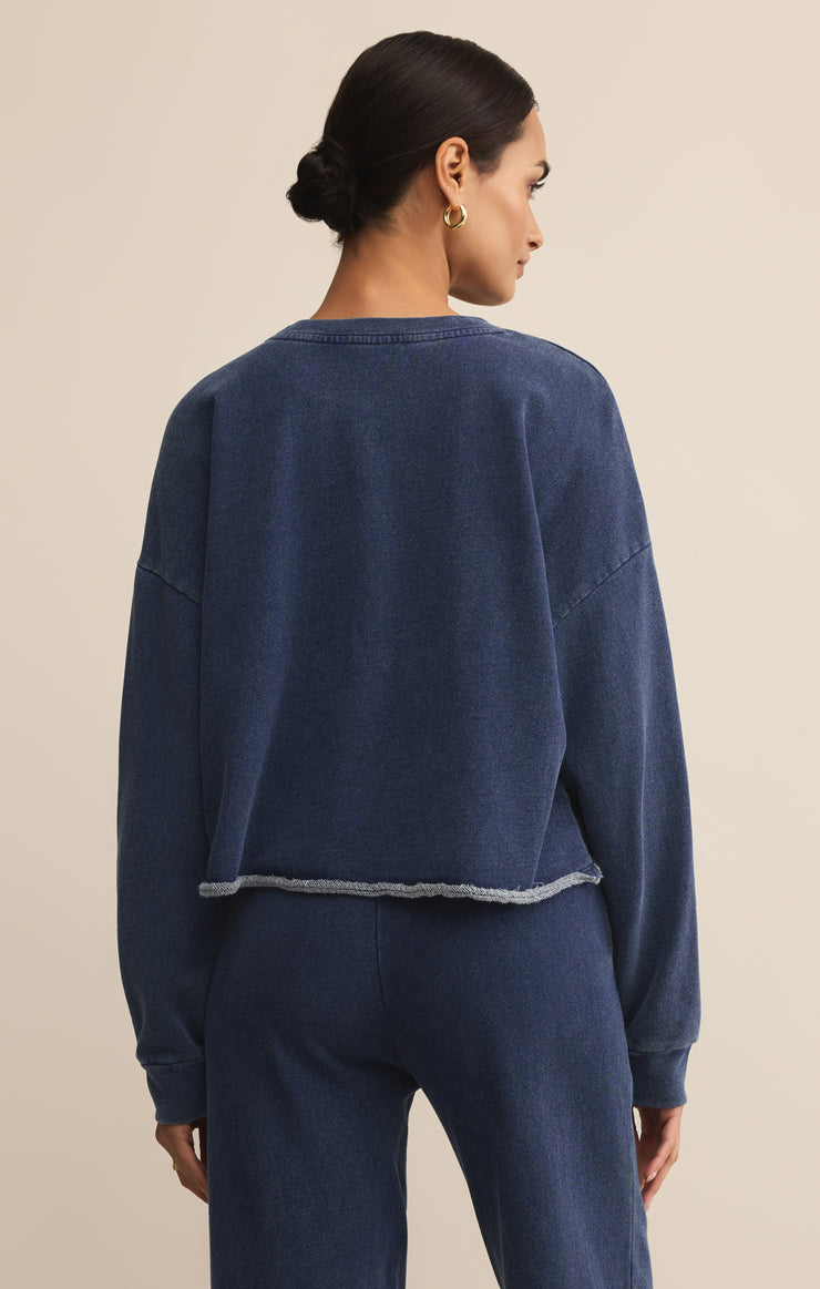 Tops Circuit Knit Denim Sweatshirt Indigo