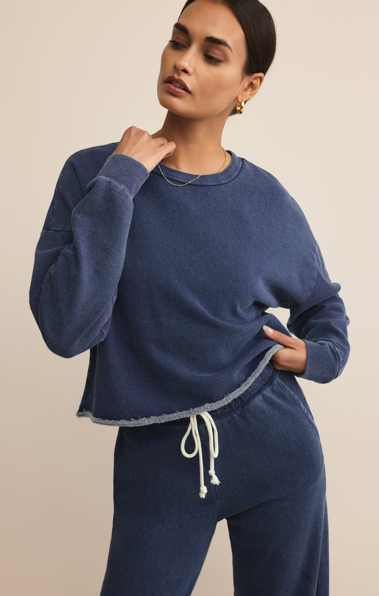 Tops Circuit Knit Denim Sweatshirt Indigo
