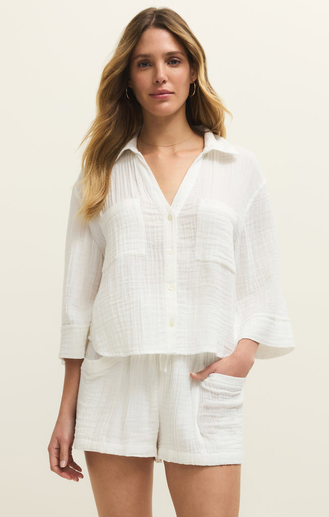 5/3まで　linen gawze see-through L/S tee Helena Airy Gauze Button Up – Z SUPPLY