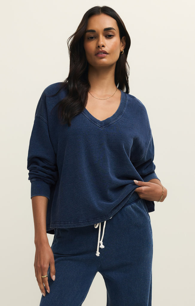 Delphine Knit Denim V-Neck Sweatshirt – Z SUPPLY