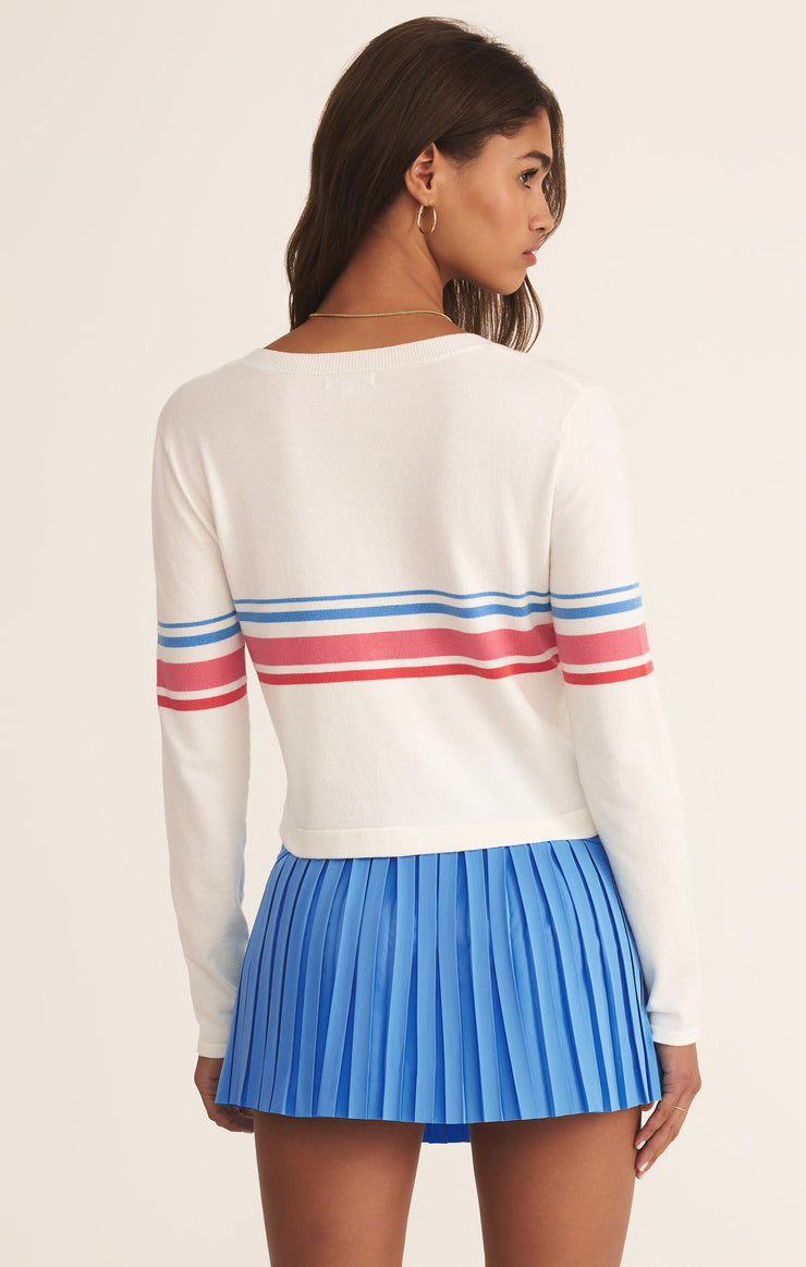Tops Studio Stripe Cropped Cardigan White