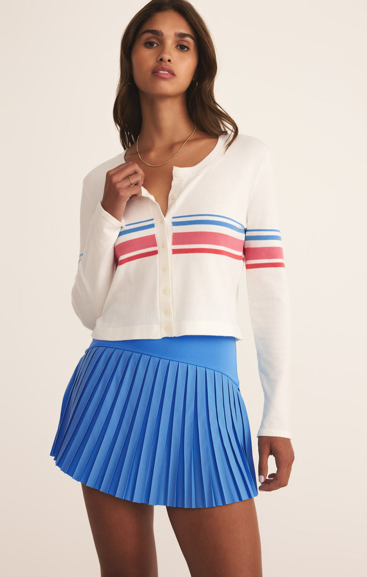 Tops Studio Stripe Cropped Cardigan White