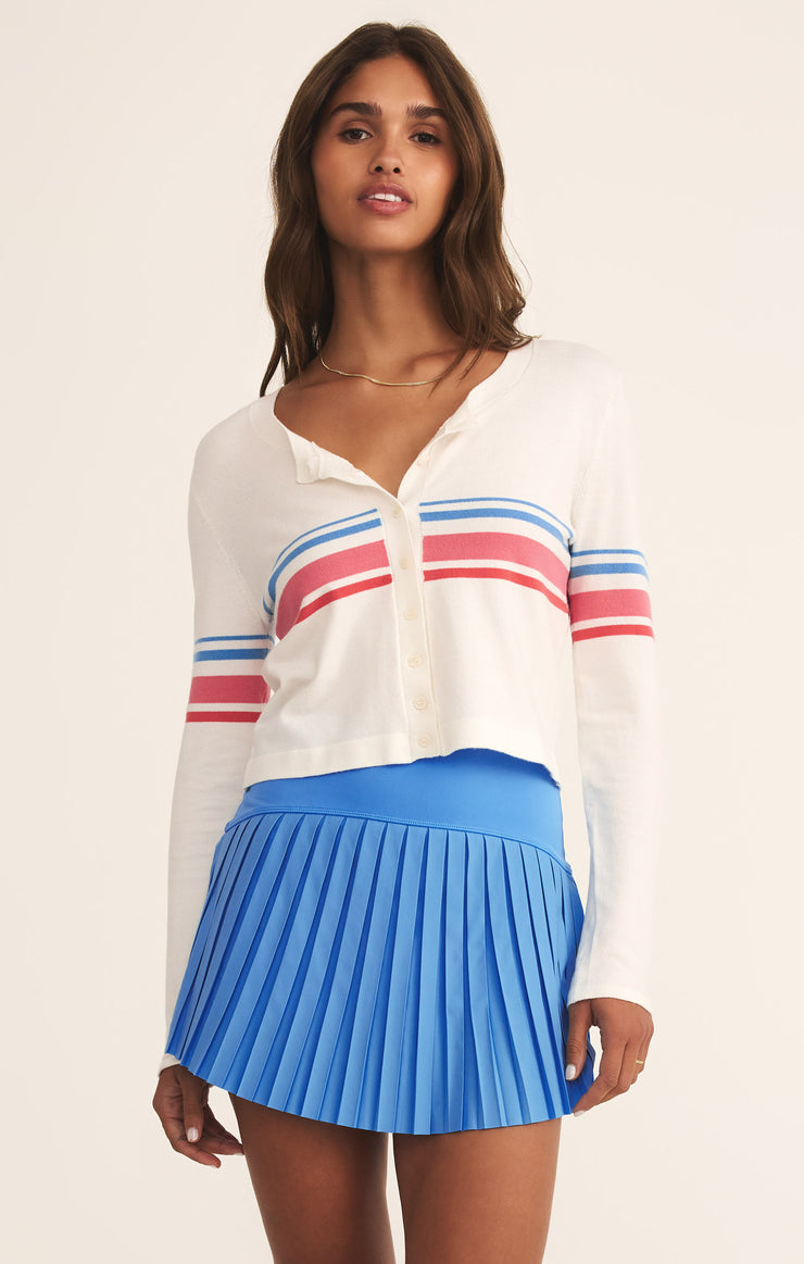 Tops Studio Stripe Cropped Cardigan White