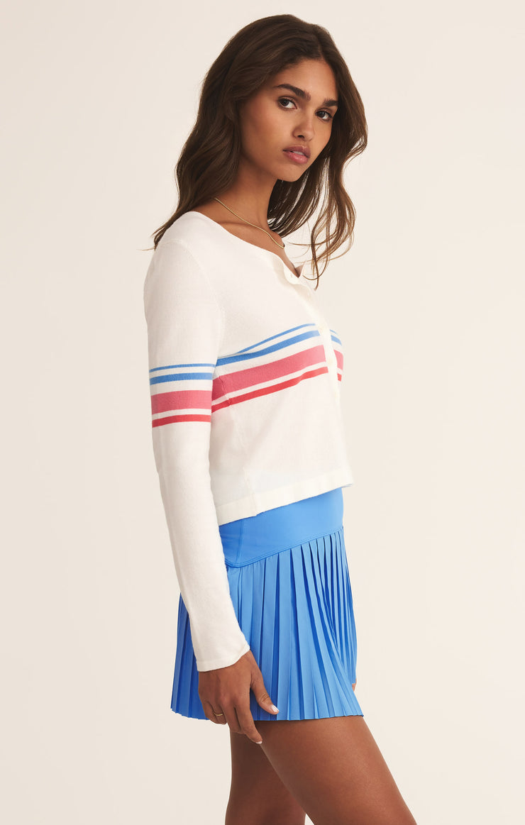 Tops Studio Stripe Cropped Cardigan White