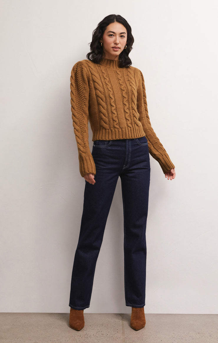 Sweaters Catya Mock Neck Cable Knit Sweater Camel