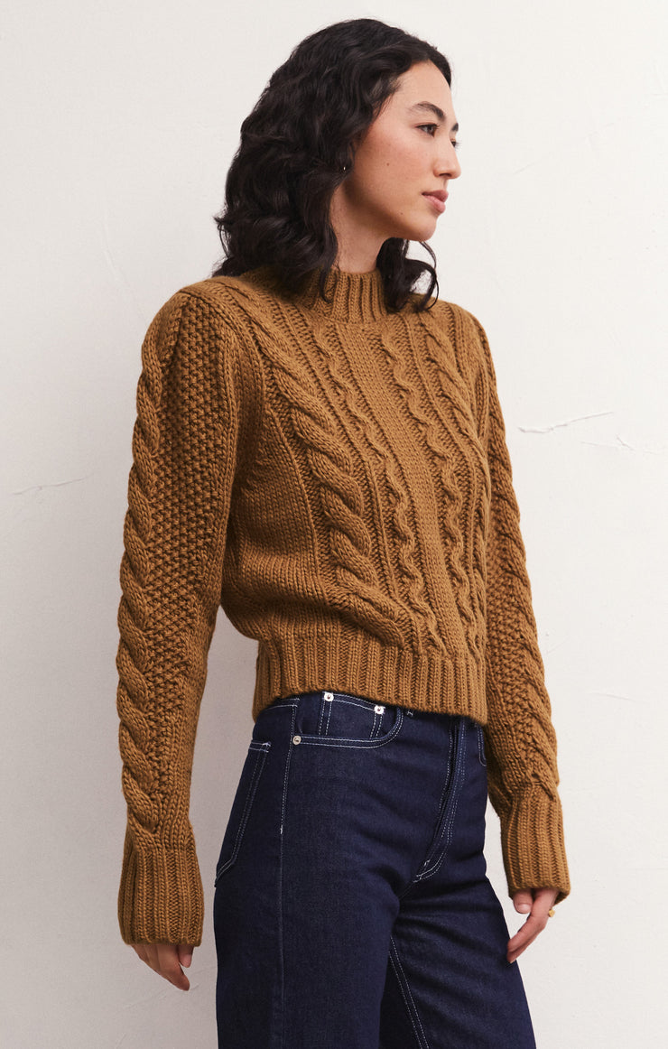 Sweaters Catya Mock Neck Cable Knit Sweater Camel