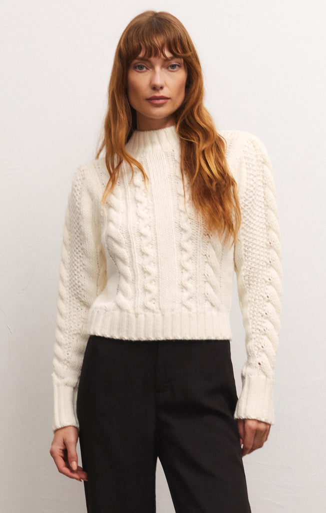 Catya Mock Neck Cable Knit Sweater