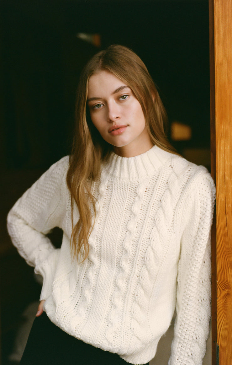 Sweaters Catya Mock Neck Cable Knit Sweater Catya Mock Neck Cable Knit Sweater