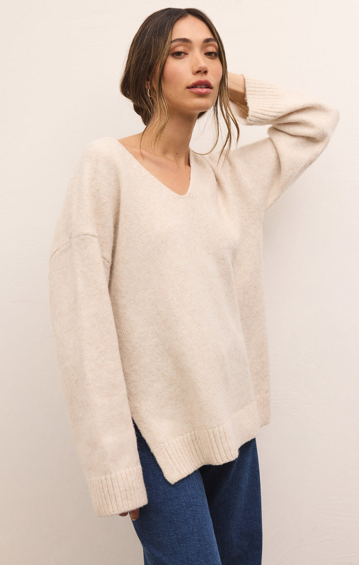 Sweaters Luxe Modern V-Neck Sweater Light Oatmeal Heather