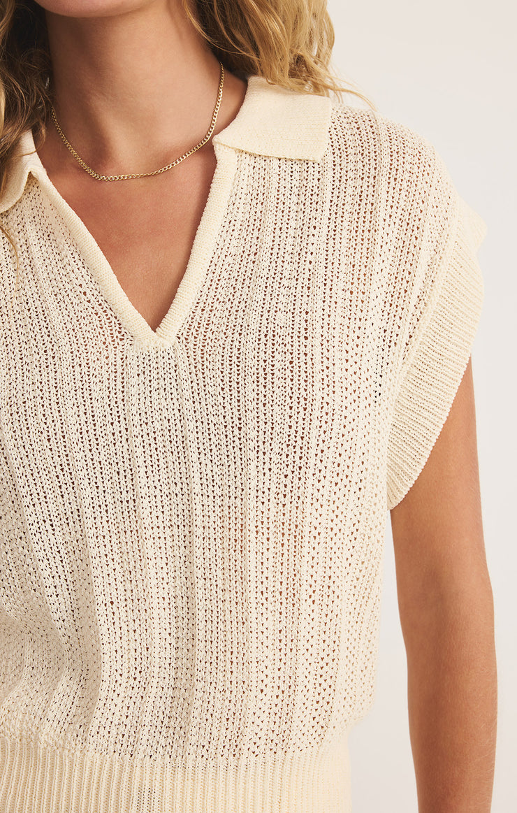 Sweaters Lauden Crochet Polo Top Sea Salt