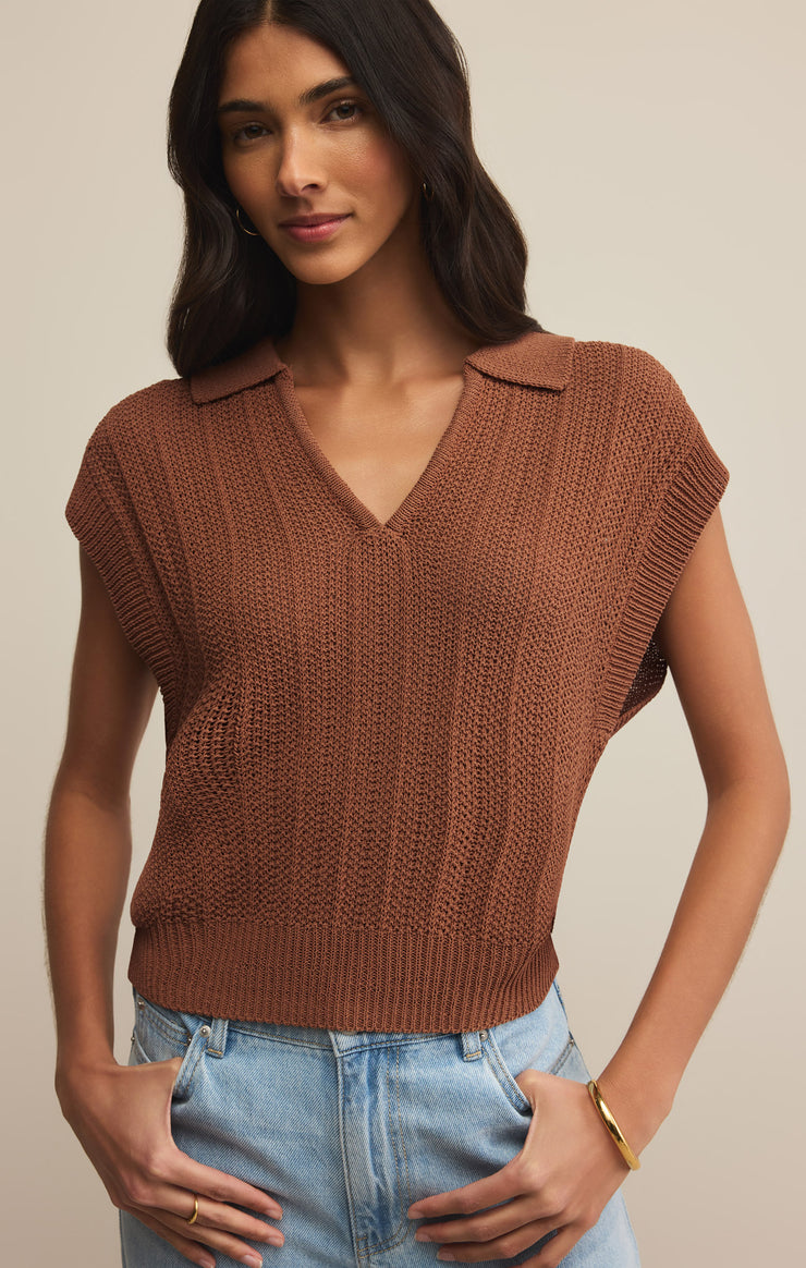 Sweaters Lauden Crochet Polo Top Teakwood