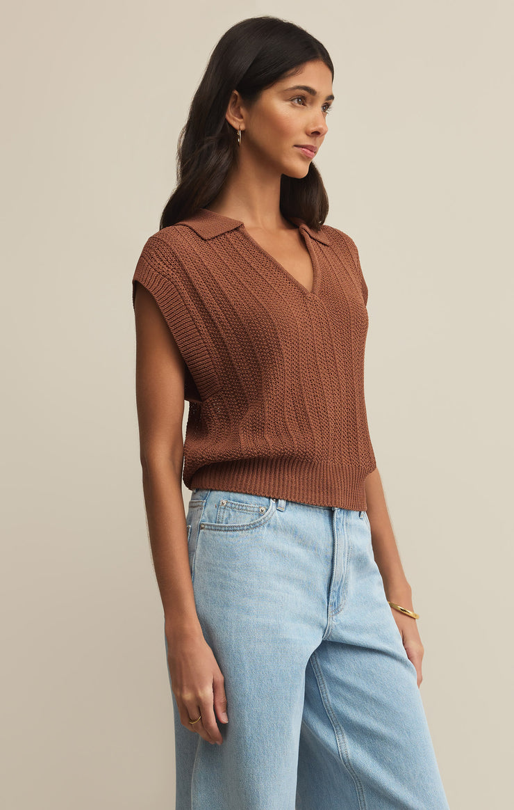 Sweaters Lauden Crochet Polo Top Teakwood
