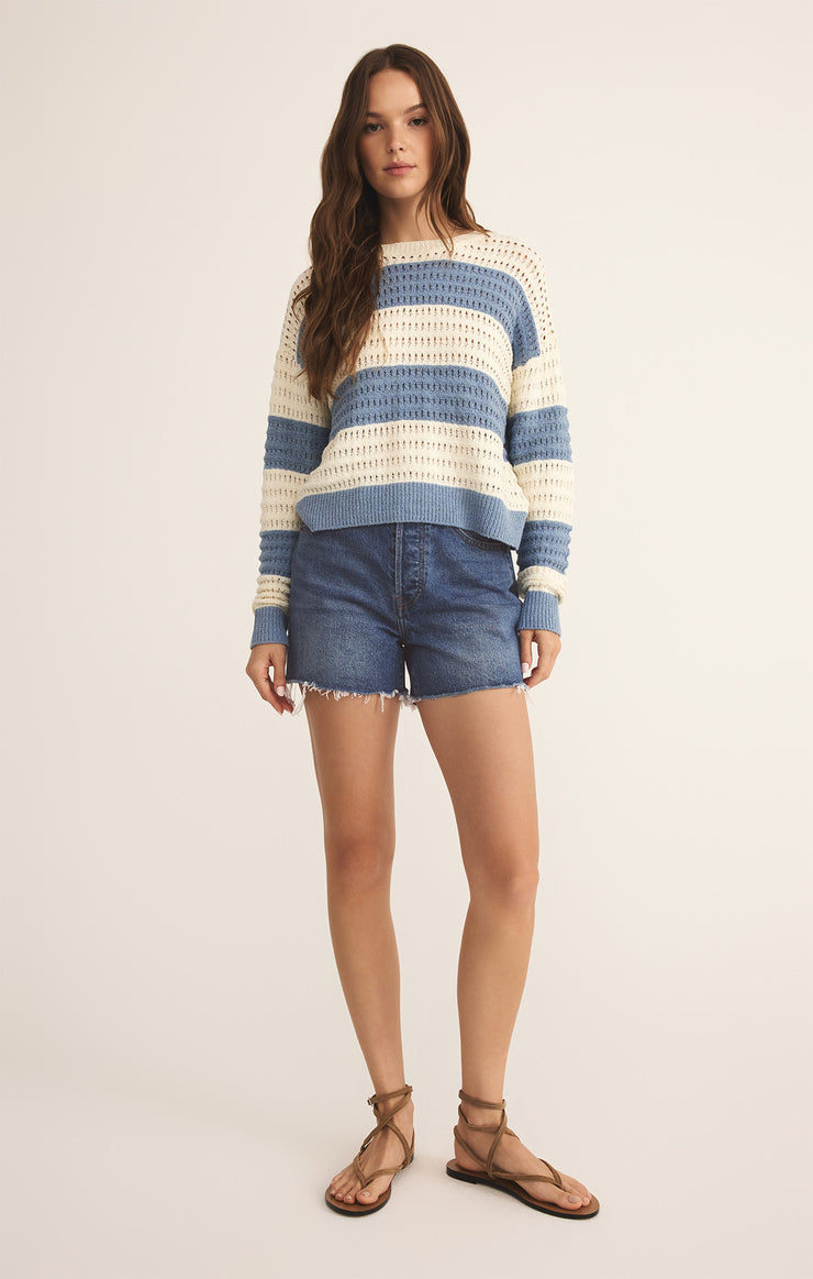 Sweaters Bonaparte Stripe Crochet Sweater Light Denim