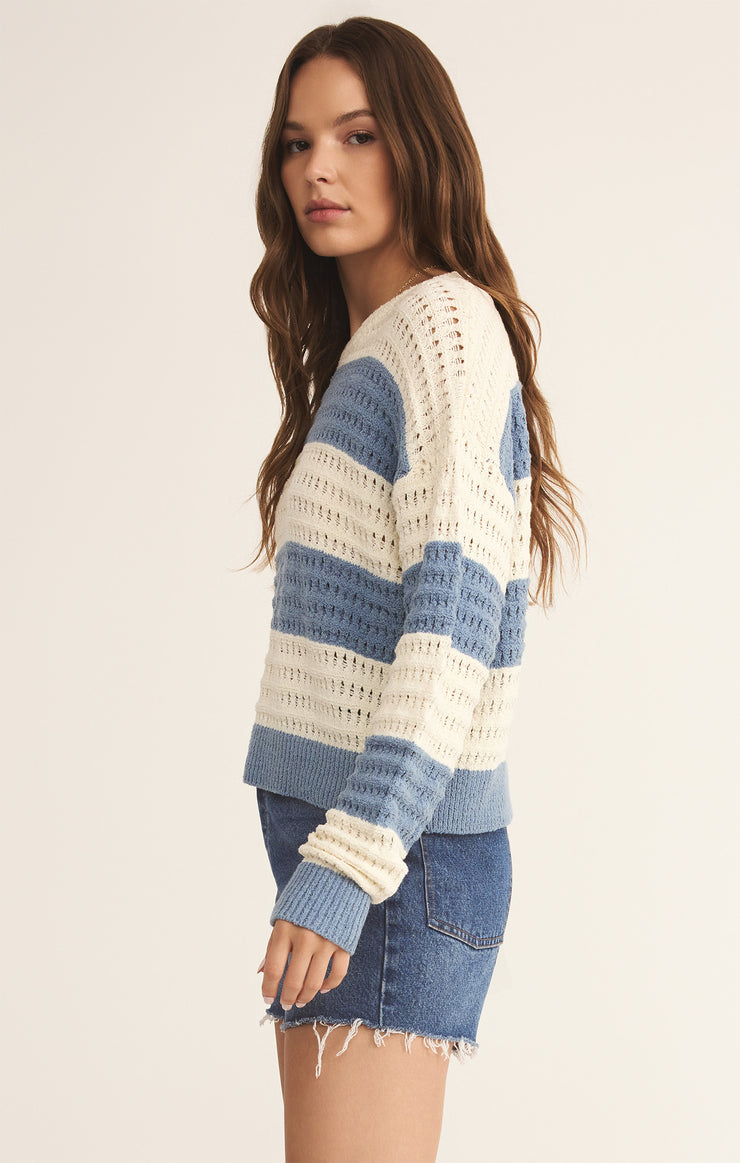 Sweaters Bonaparte Stripe Crochet Sweater Light Denim