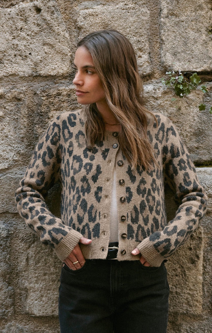 Sweaters Outlook Leopard Cardigan Desert Tan
