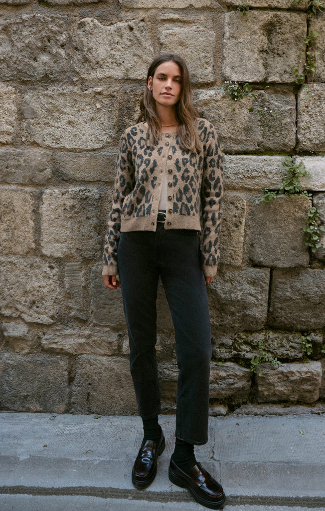 新品　Cardigan Jacket Animal Print Wishlist Leopard Animal Print Front Pocketed Open Front Knit