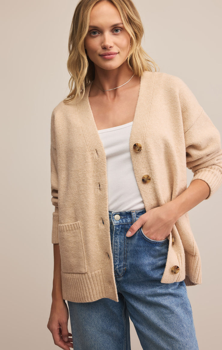 Sweaters Theo V-Neck Cardigan Champagne Heather