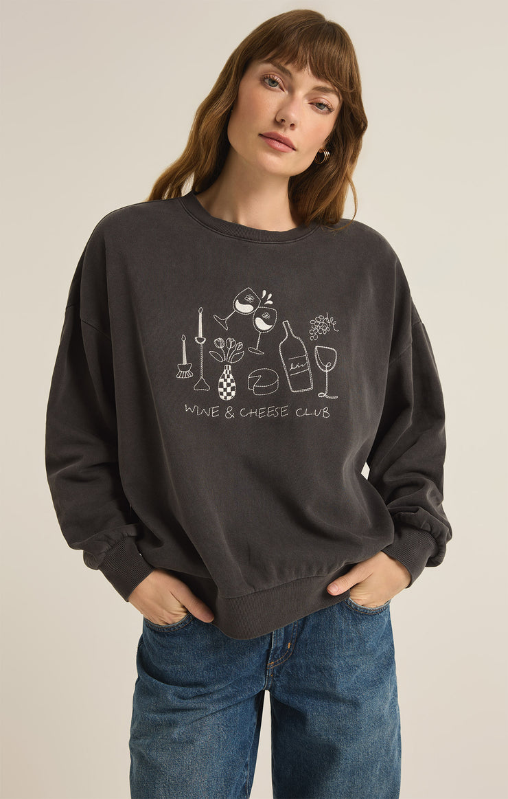 Tops Wine Club Embroidered Sunday Sweatshirt Black Sand