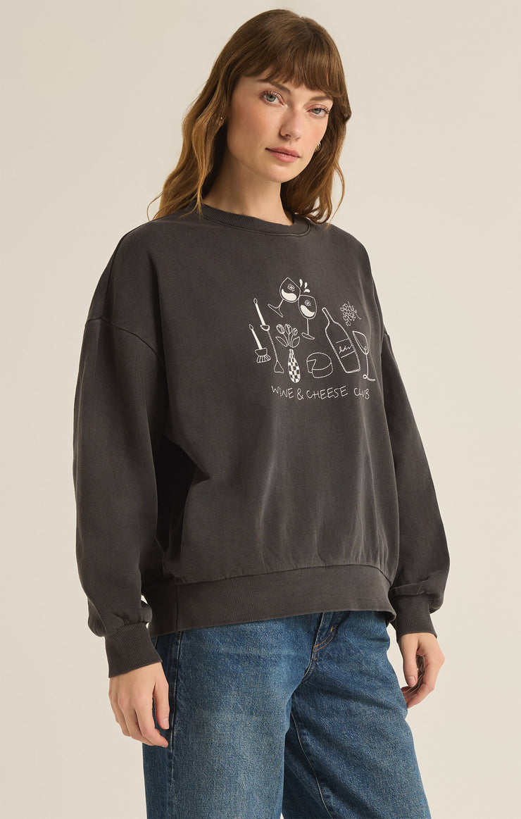 Tops Wine Club Embroidered Sunday Sweatshirt Black Sand