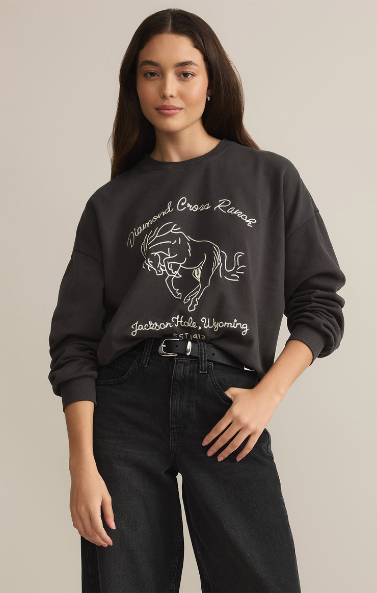 Tops Bronc Embroidered Sunday Sweatshirt Black Sand