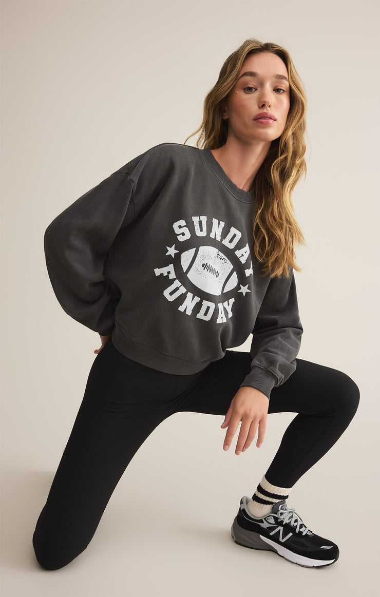 Tops Funday Football Tomgirl Sweatshirt Black Sand