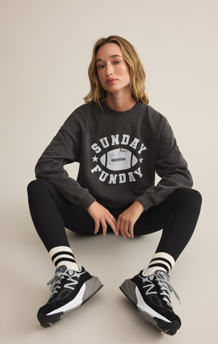 Tops Funday Football Tomgirl Sweatshirt Black Sand