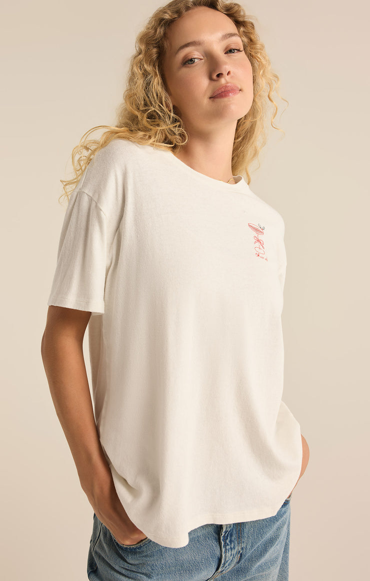 Tops Cocktail Relaxed Embroidered Tee Sea Salt