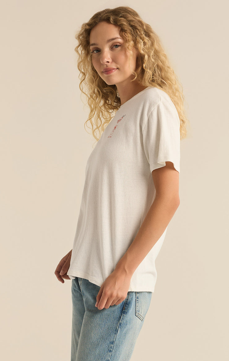 Tops Cocktail Relaxed Embroidered Tee Sea Salt