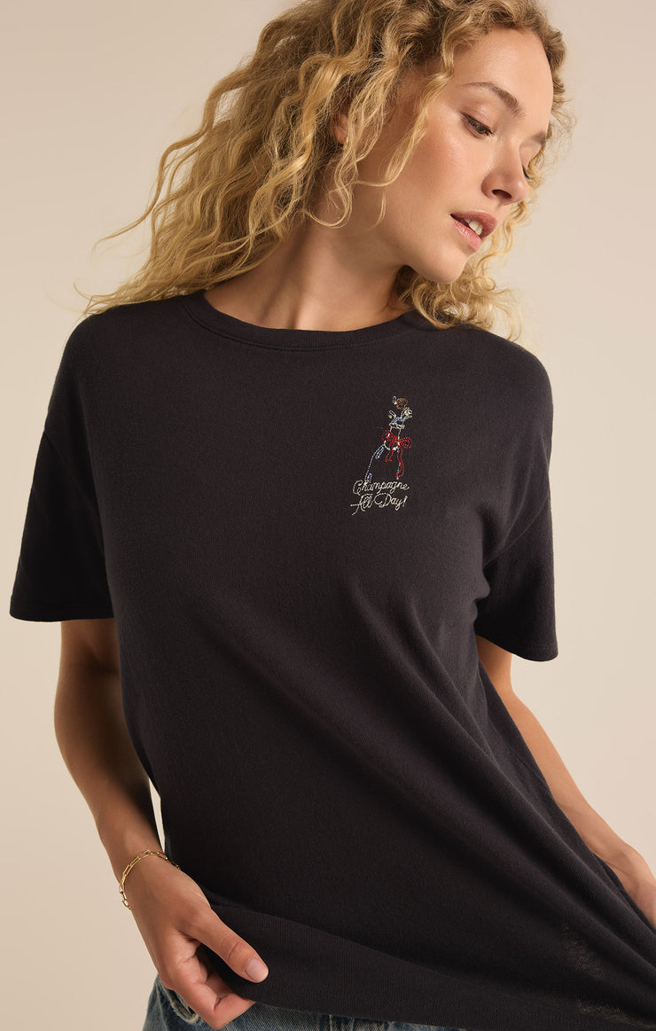 Tops Poppin Pacific Embroidered Tee Black Sand