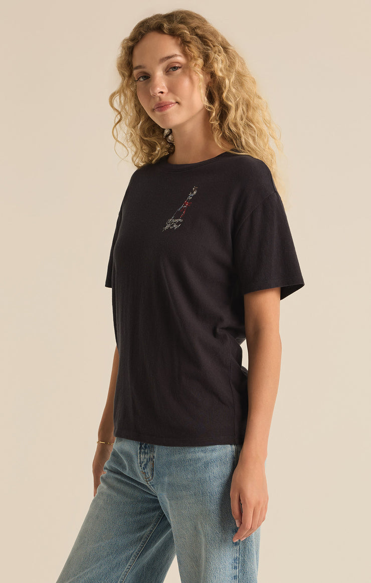 Tops Poppin Pacific Embroidered Tee Black Sand