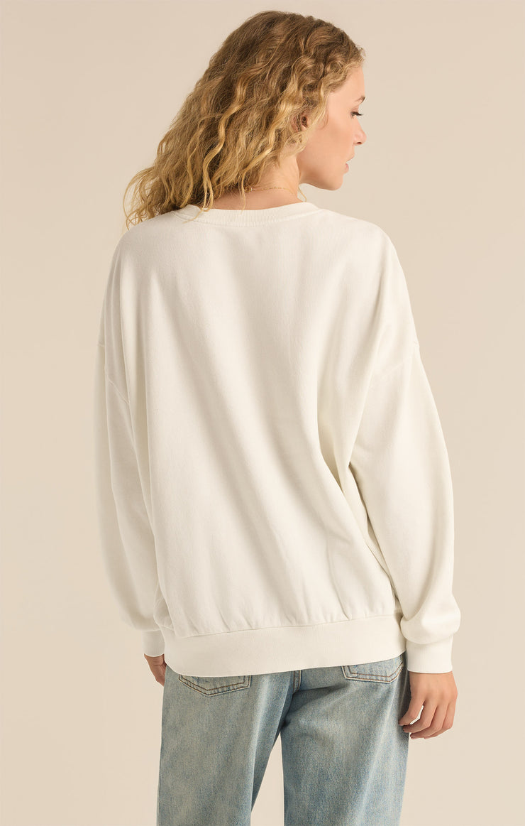 Tops Holly Crewneck Embroidered Sweatshirt Sea Salt