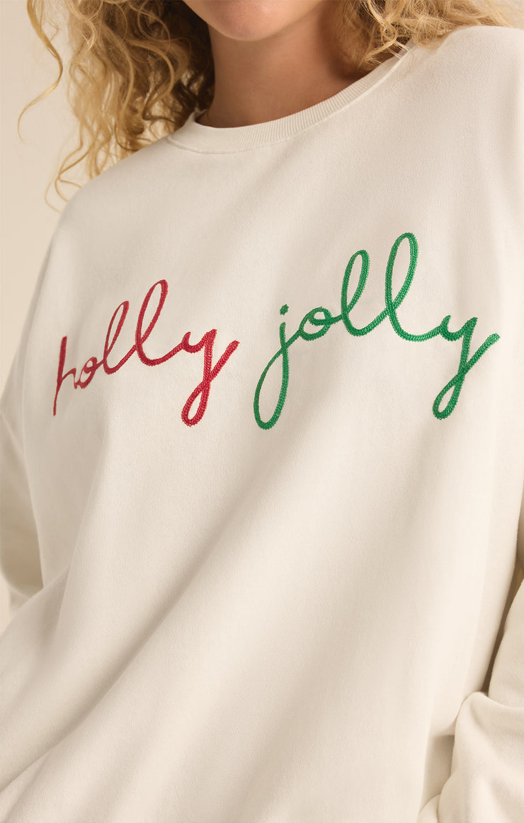 Tops Holly Crewneck Embroidered Sweatshirt Sea Salt