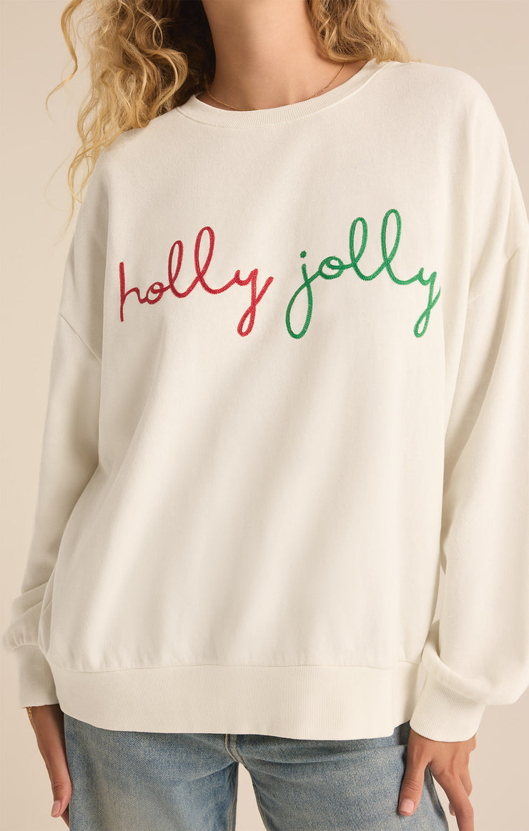 Tops Holly Crewneck Embroidered Sweatshirt Sea Salt