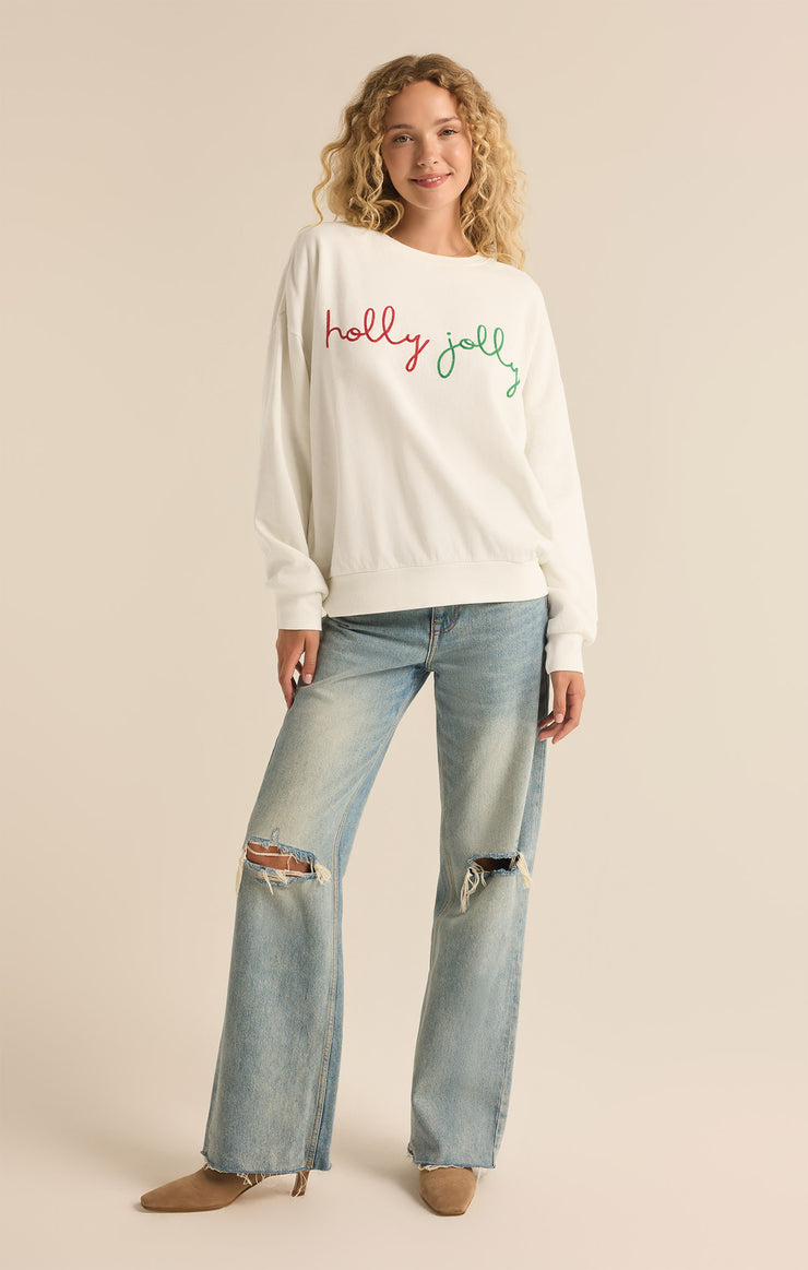 Tops Holly Crewneck Embroidered Sweatshirt Sea Salt