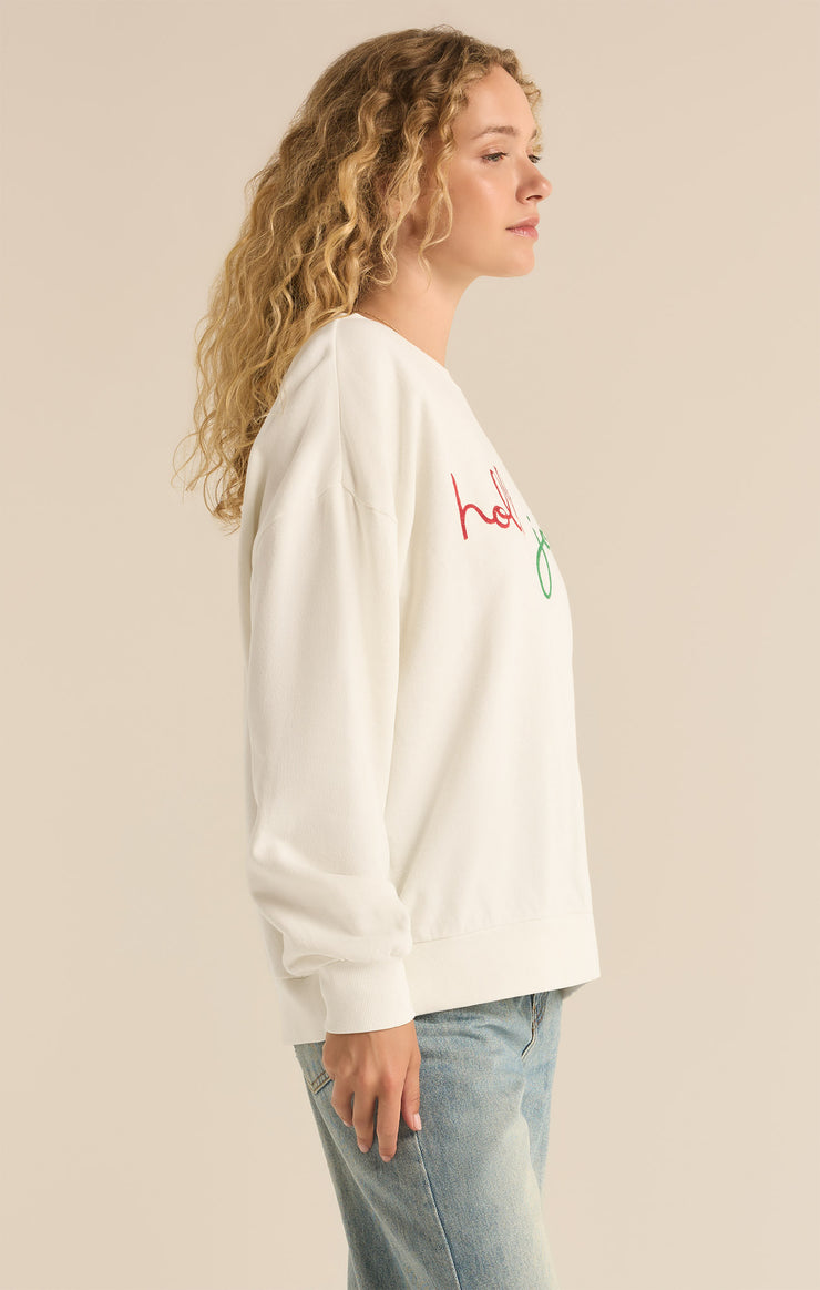 Tops Holly Crewneck Embroidered Sweatshirt Sea Salt