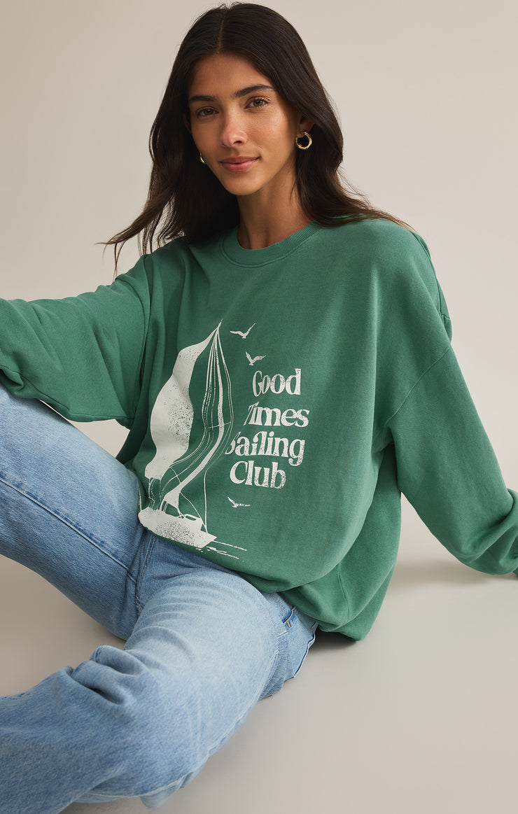 Tops Sail Away Sunday Sweatshirt Botanical Green