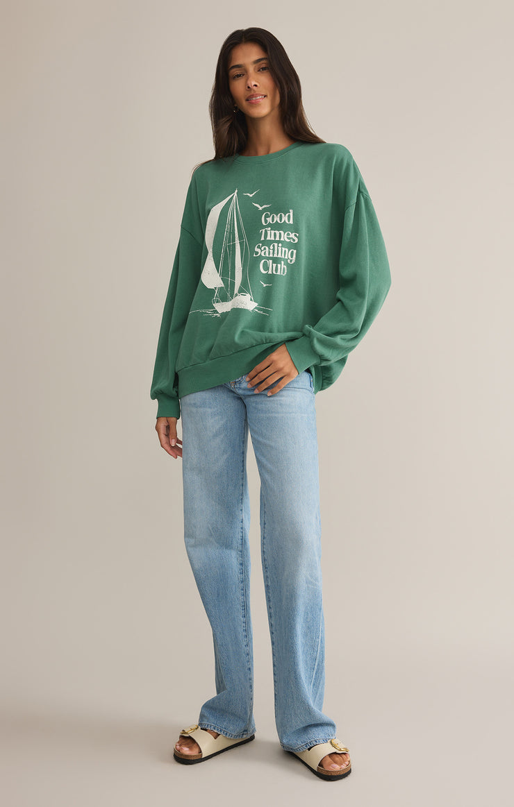 Tops Sail Away Sunday Sweatshirt Botanical Green