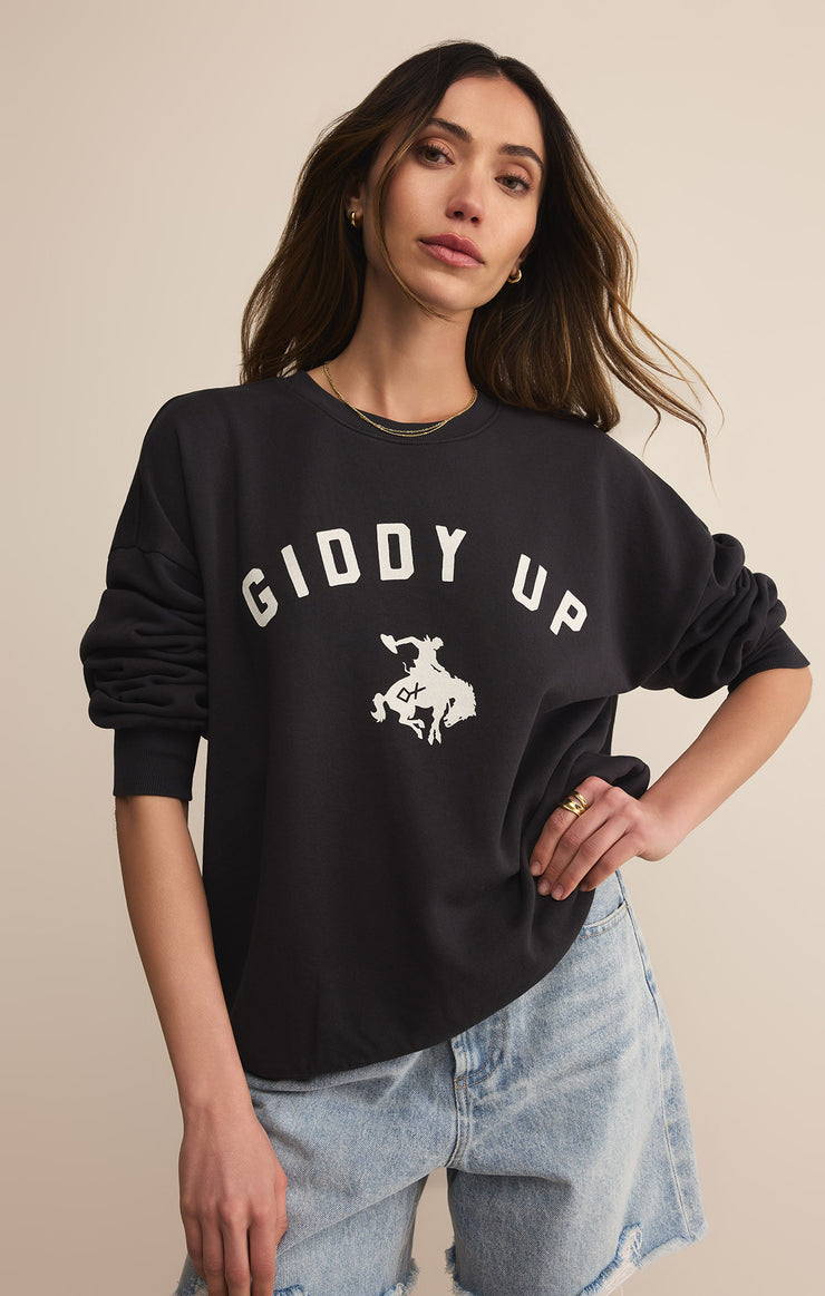 Tops Giddy Up Sunday Sweatshirt Black Sand