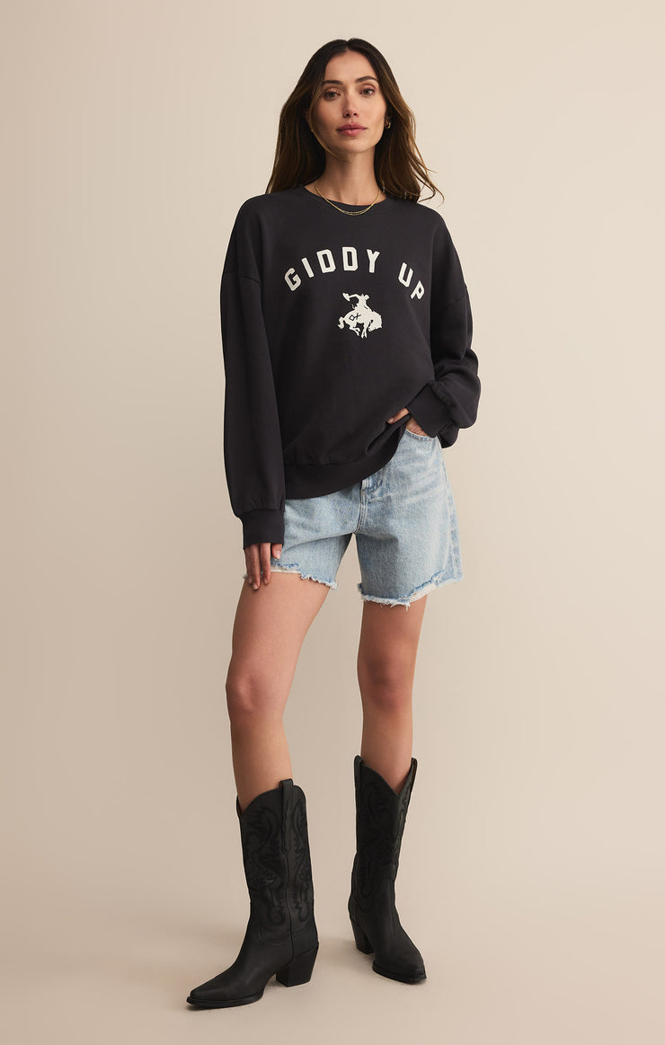 Tops Giddy Up Sunday Sweatshirt Black Sand