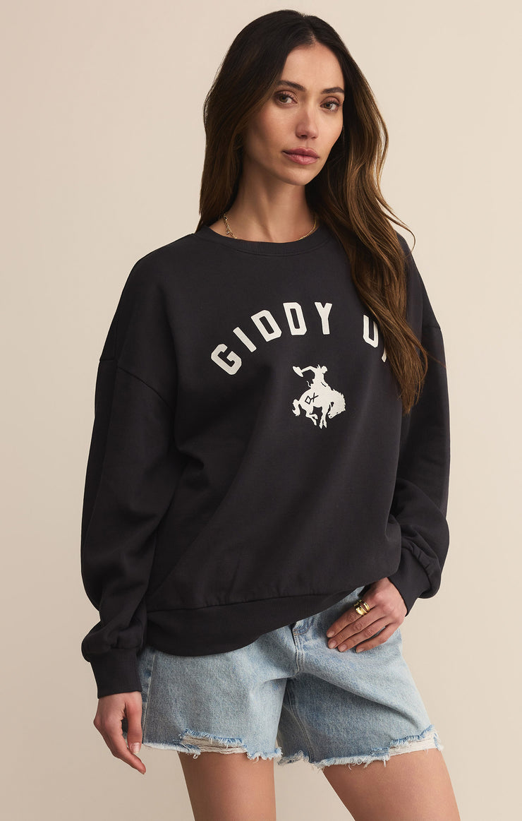 Tops Giddy Up Sunday Sweatshirt Black Sand