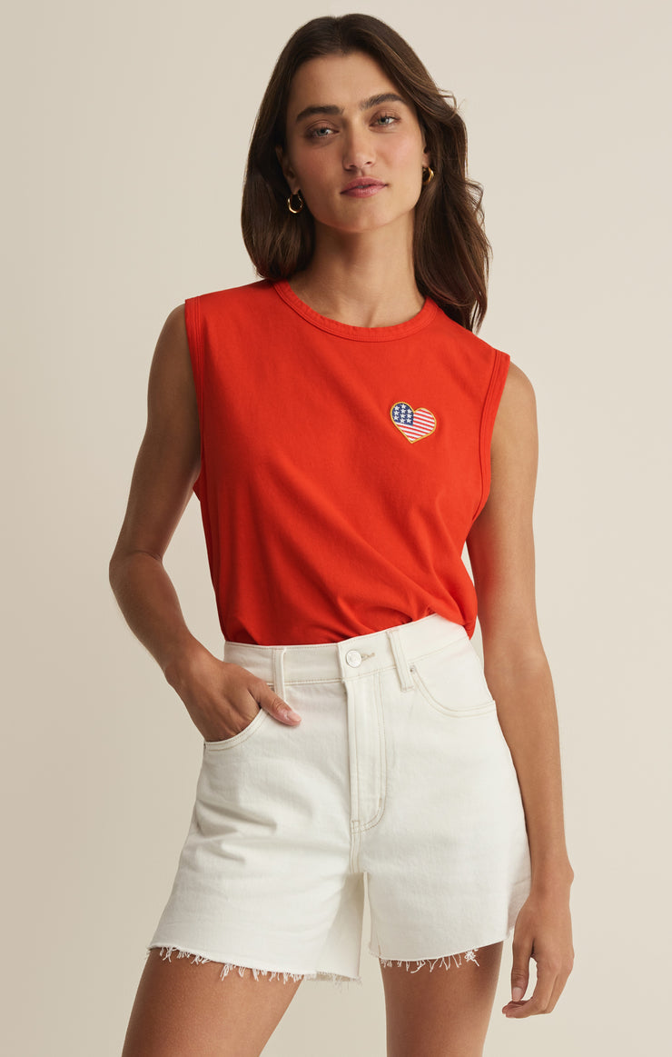 Tops Flag Patch Muscle Tank Lychee