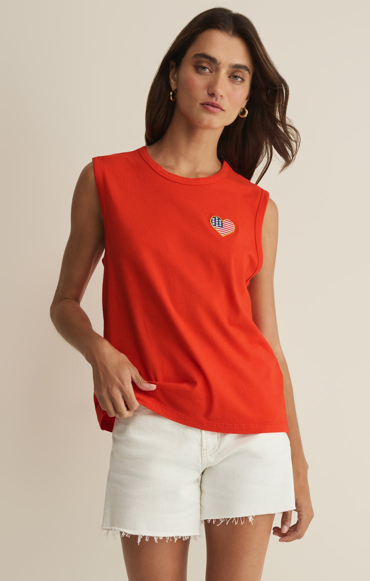 Tops Flag Patch Muscle Tank Lychee