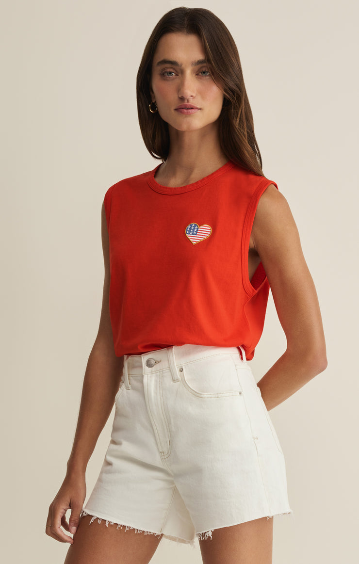 Tops Flag Patch Muscle Tank Lychee