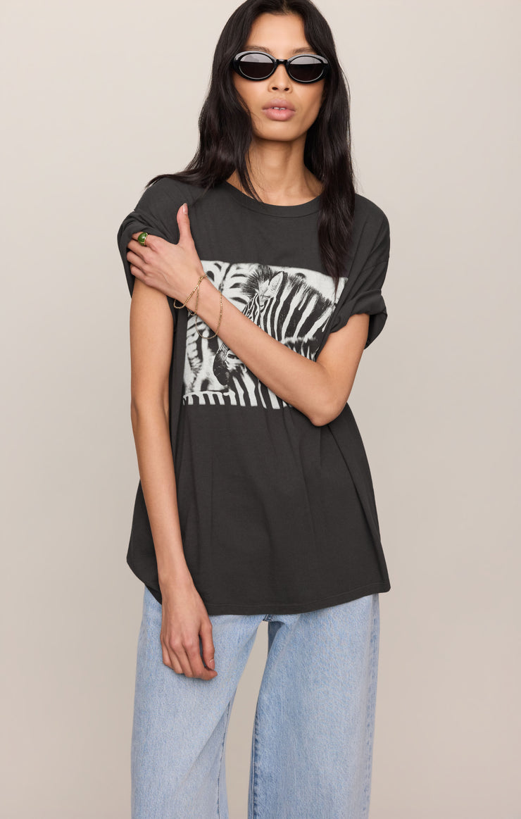 Tops Zebra Graphic Boyfriend Tee Black Sand