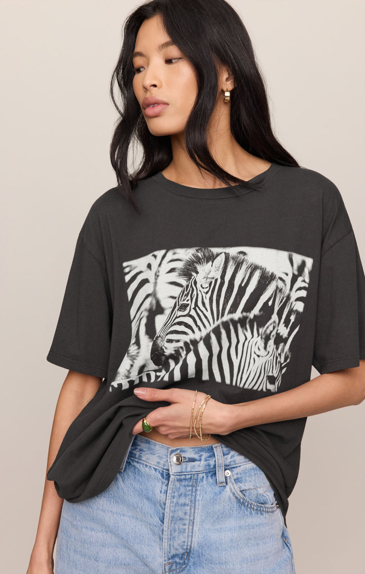 Tops Zebra Graphic Boyfriend Tee Black Sand