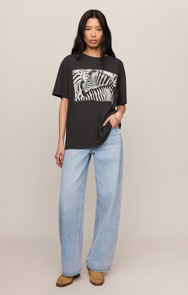 Tops Zebra Graphic Boyfriend Tee Black Sand