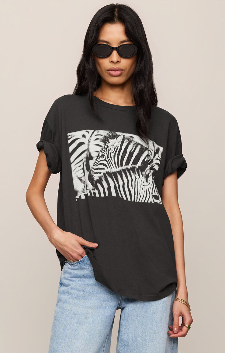 Tops Zebra Graphic Boyfriend Tee Black Sand